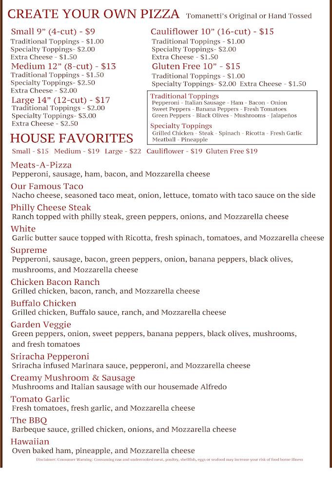 Tomanetti's Pizzeria & Italian Eatery Menu image 4